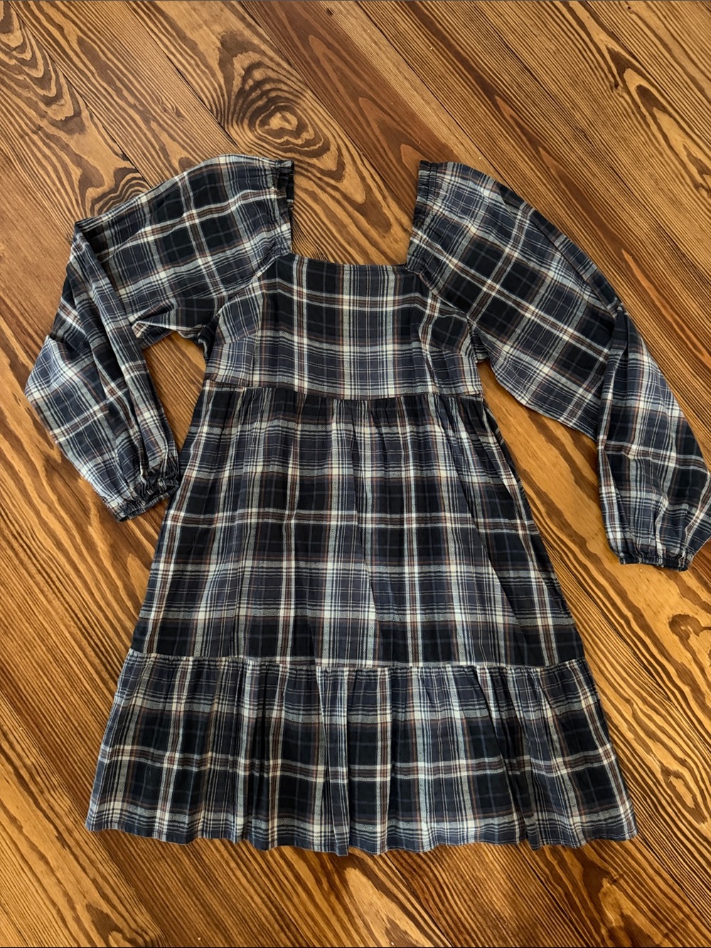 Universal Threads Navy  Plaid  long Sleeve Smocked Dress